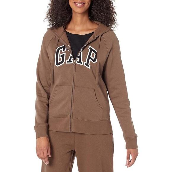 GAP Tops - GAP Women's Spellout Heritage Fleece Zipup Chocolate Brown - Small